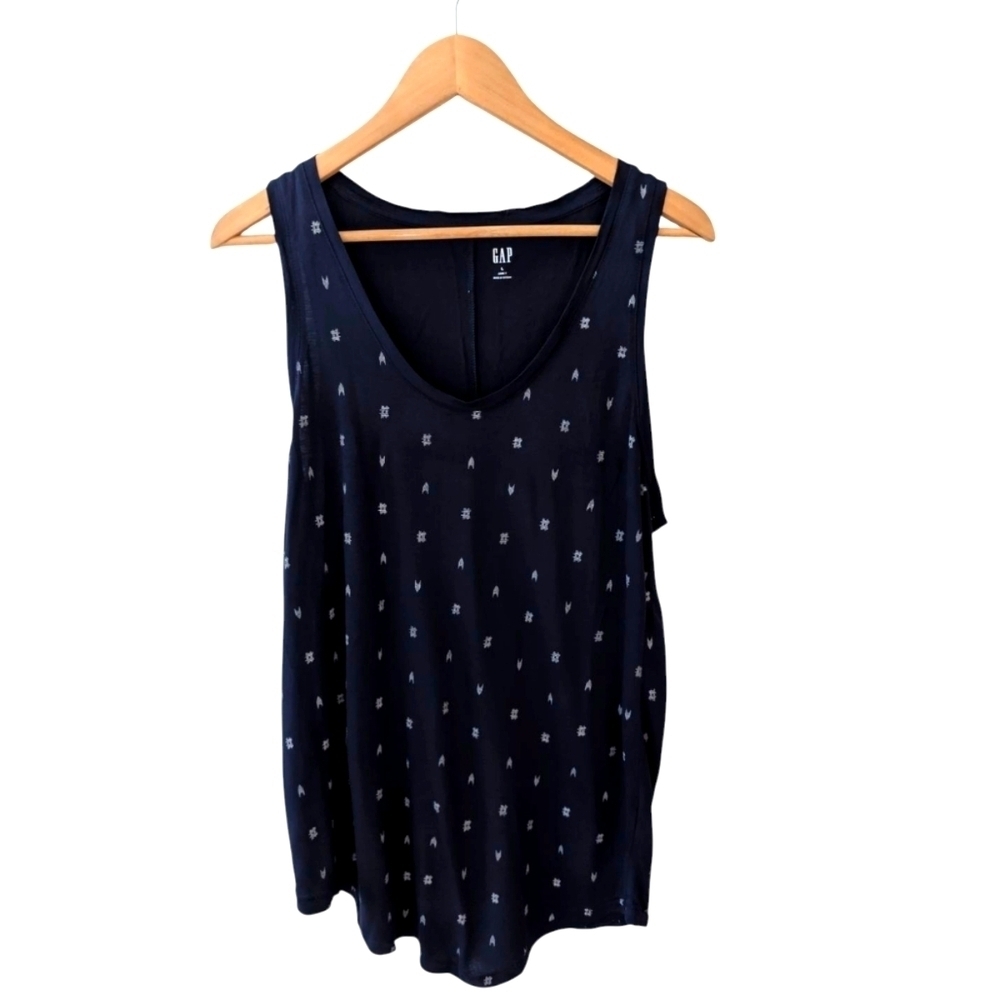 GAP Women's Blue Tank Top with Scoop Neckline and Anchor Print Size L
